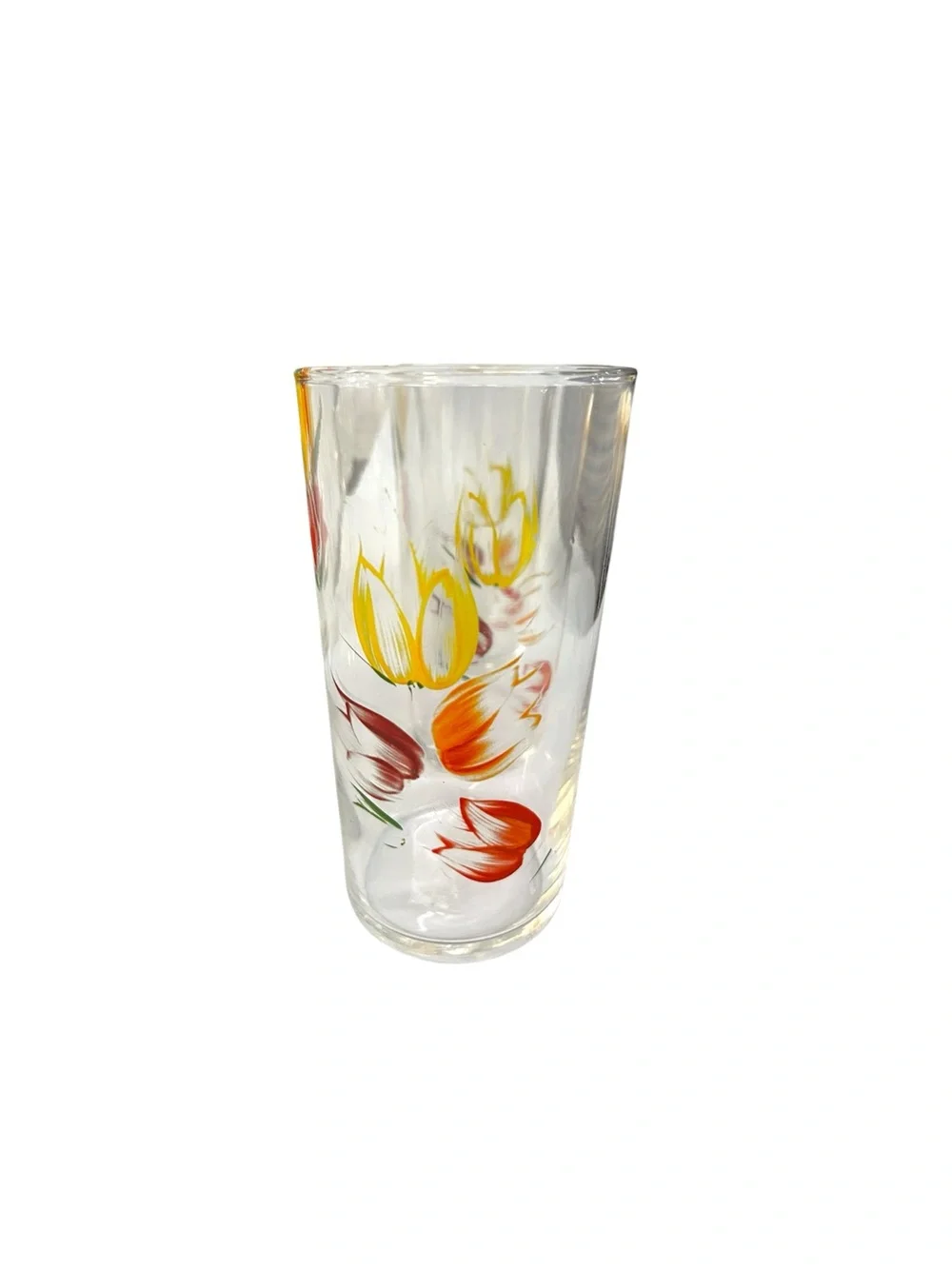 Set Of 6 Vintage Federal Glass Tulip Pitcher & Glasses MCM Hand Painted Gold Rim